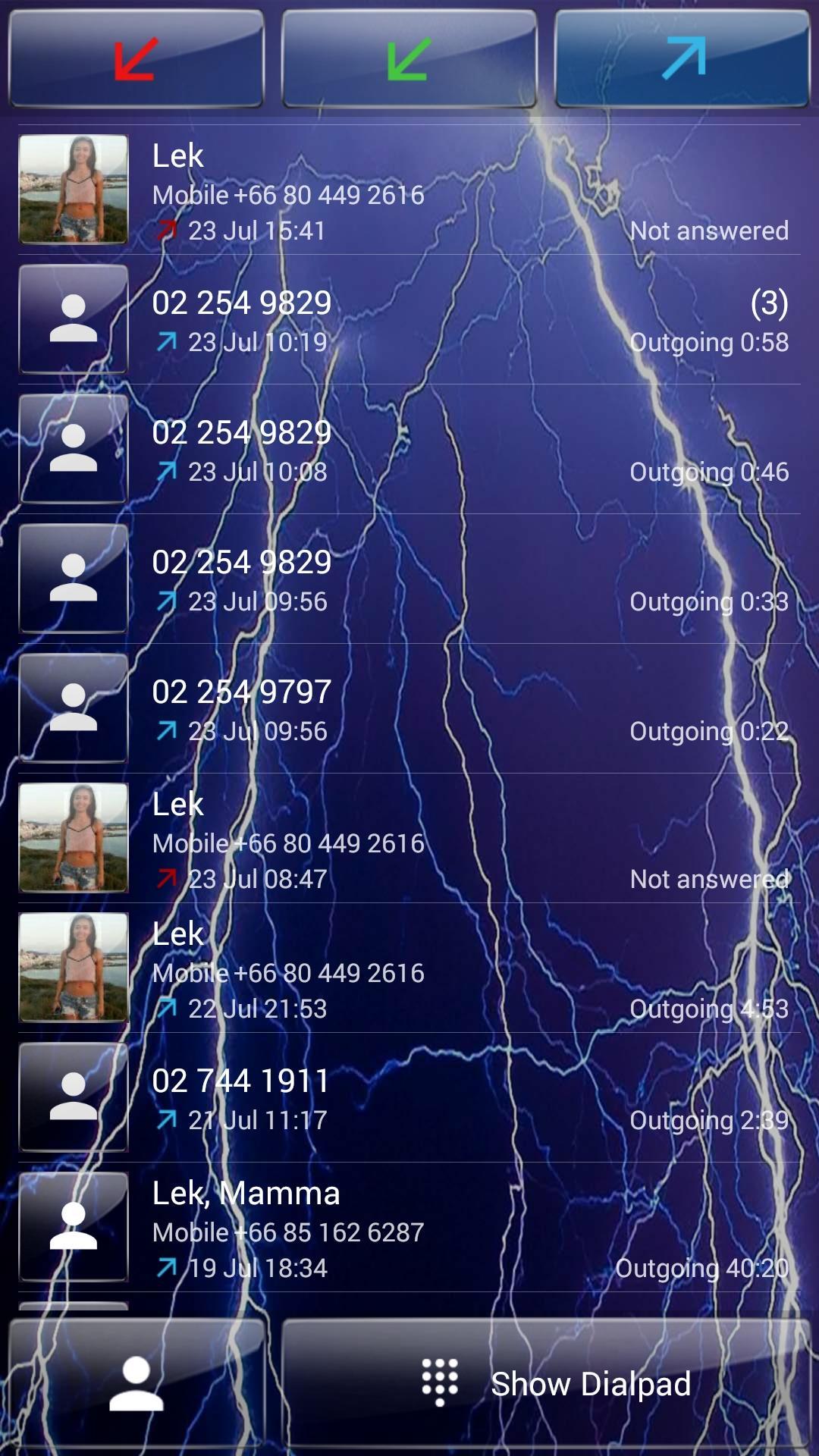 Dialer theme Thunder Glass