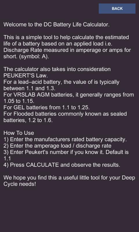 DC Battery Life Calc Free