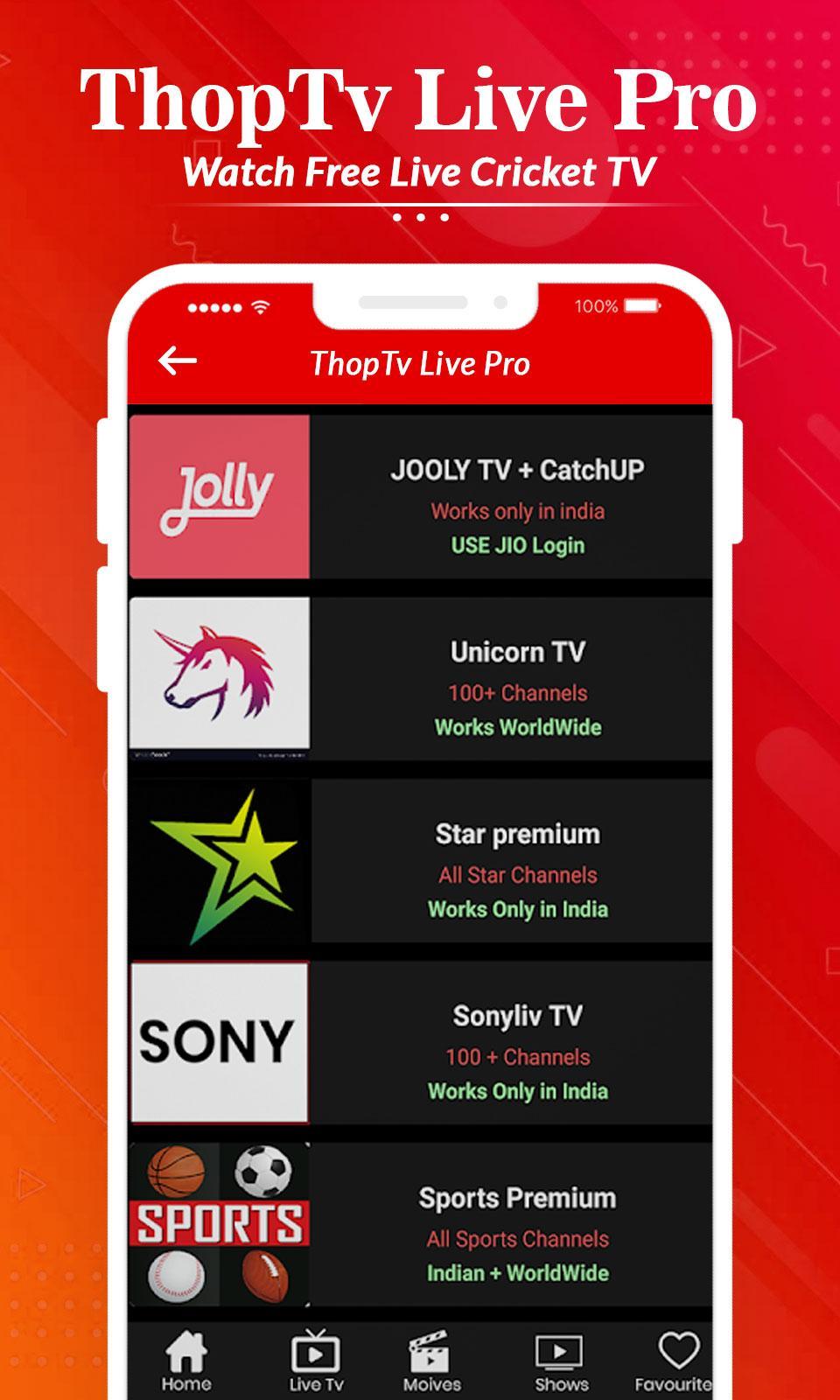 Thop TV : Live Cricket TV - Free HD Live TV Guide