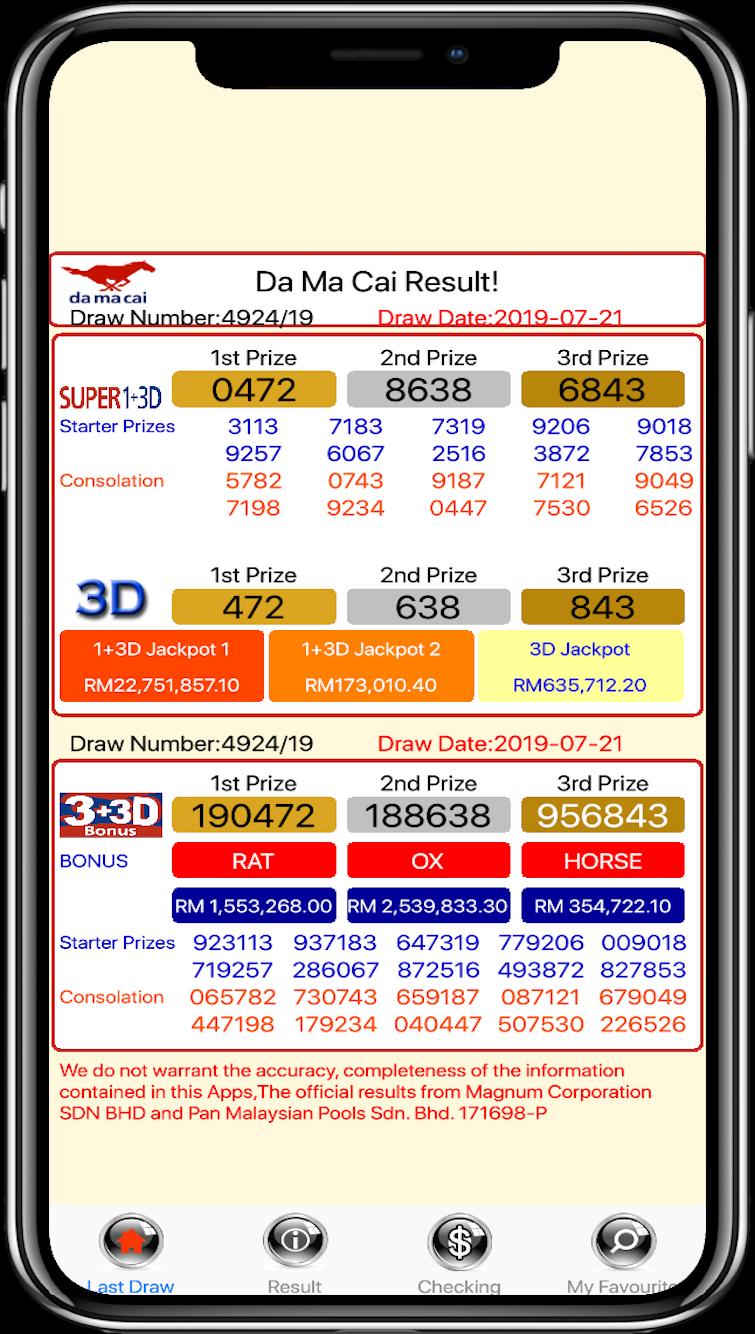 Da Ma Cai  Lottery Result
